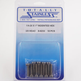 Totally Stainless 1/4-20 x 1" Stainless Indented Head Hex Bolts, 3/8" Head - 8-0233