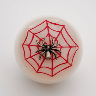 Affordable Street Rods Spider Embedment in a White Knob with Red Spider Web - 2 1/8" knob with a 16mm x 1.50 brass insert