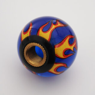 Affordable Street Rods Flames on Blue Transparent Shift Knob - 2 1/8" knob with a 16mm x 1.50 brass insert