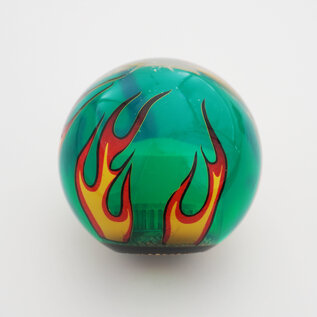 Affordable Street Rods Flames on Green Transparent Shift Knob - 2 1/8" knob with a 16mm x 1.50 brass insert