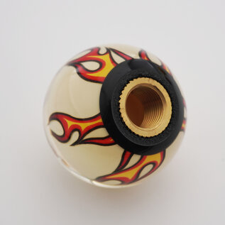 Affordable Street Rods Flames on Ivory Shift Knob - 2 1/8" knob with a 16mm x 1.50 brass insert
