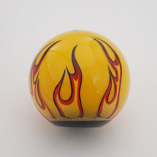 Affordable Street Rods Flames on Yellow Shift Knob - 2 1/8" knob with a 16mm x 1.50 brass insert