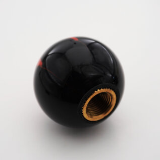 Affordable Street Rods Splash of Red on Black Shift Knob - 2 1/8" knob with a 16mm x 1.50 brass insert
