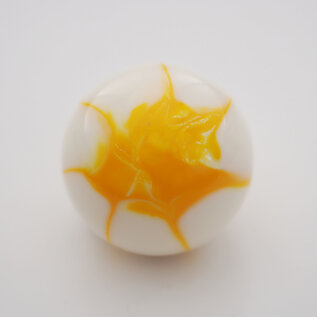 Affordable Street Rods Splash of Yellow on White Shift Knob - 2 1/8" knob with a 16mm x 1.50 brass insert