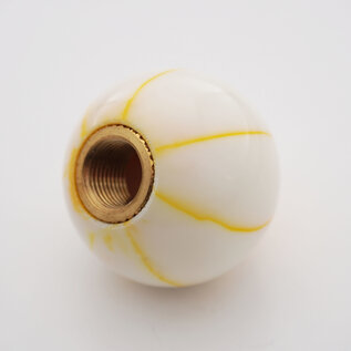 Affordable Street Rods Splash of Yellow on White Shift Knob - 2 1/8" knob with a 16mm x 1.50 brass insert