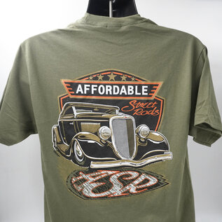 Affordable Street Rods RP 22 - ASR '34 Roadster Design on Military Green T-Shirt