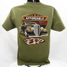 Affordable Street Rods RP 22 - ASR '34 Roadster Design on Military Green T-Shirt