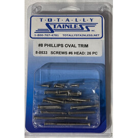 Totally Stainless #8 Stainless Phillips Oval Jackson Head Sheet Metal Screws #6 Head - Asst Lengths - 8-0533
