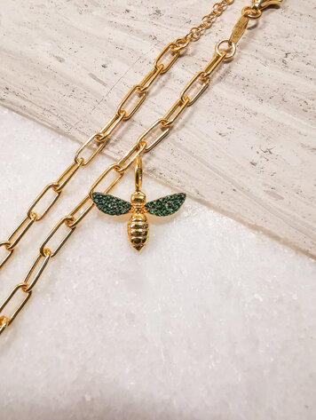 Bee Charm Yellow Gold Green