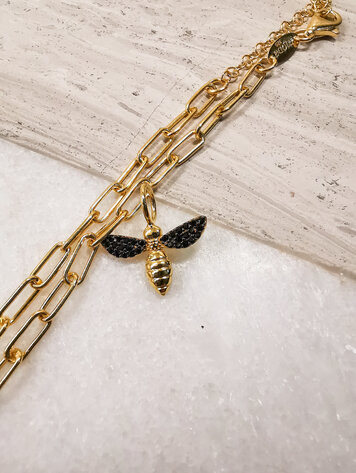 Bee Charm Yellow Gold Black