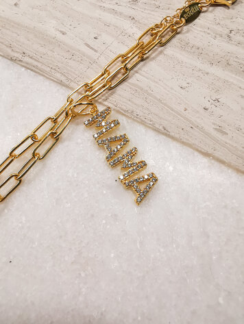 Diamond "MAMA" Charm Yellow Gold Clear