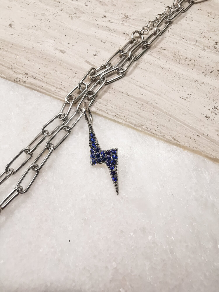 Mini Bolt Charm Rhodium Navy