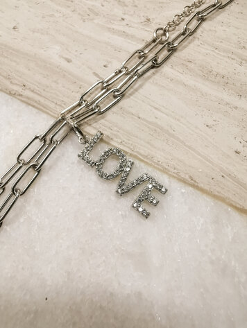 Diamond "LOVE" Charm Rhodium Clear