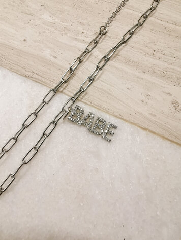 Diamond "BABE" Charm Rhodium Clear