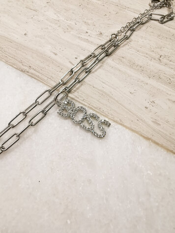 Diamond "BOSS" Charm Rhodium Clear