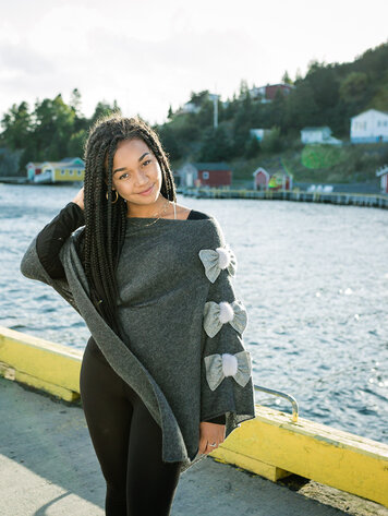 Wool Knit Poncho w/Mink-Trimmed Bows