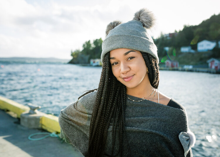 Knit Hat w/Double Fox Pom