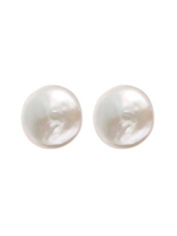 White Cultured Pearl Button Earrings