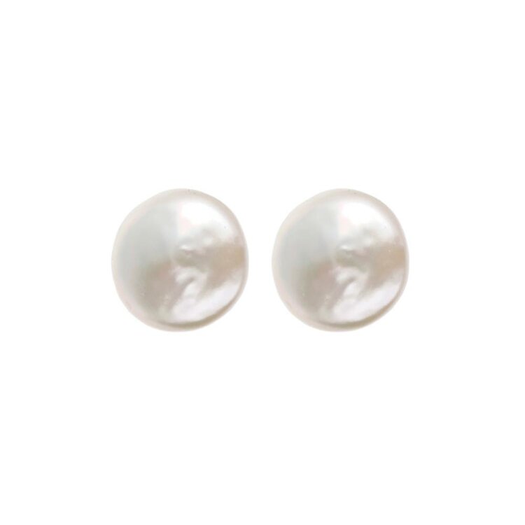White Cultured Pearl Button Earrings
