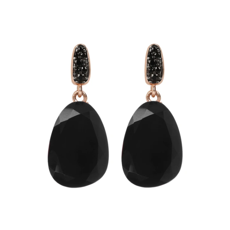 Drop Earrings w/Black Spinel & CZ