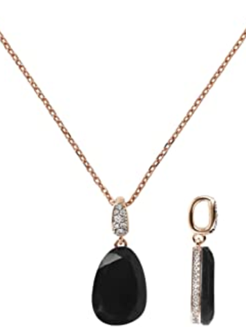 Collier Necklace w/Drop Stone & CZ Pavé Pendant