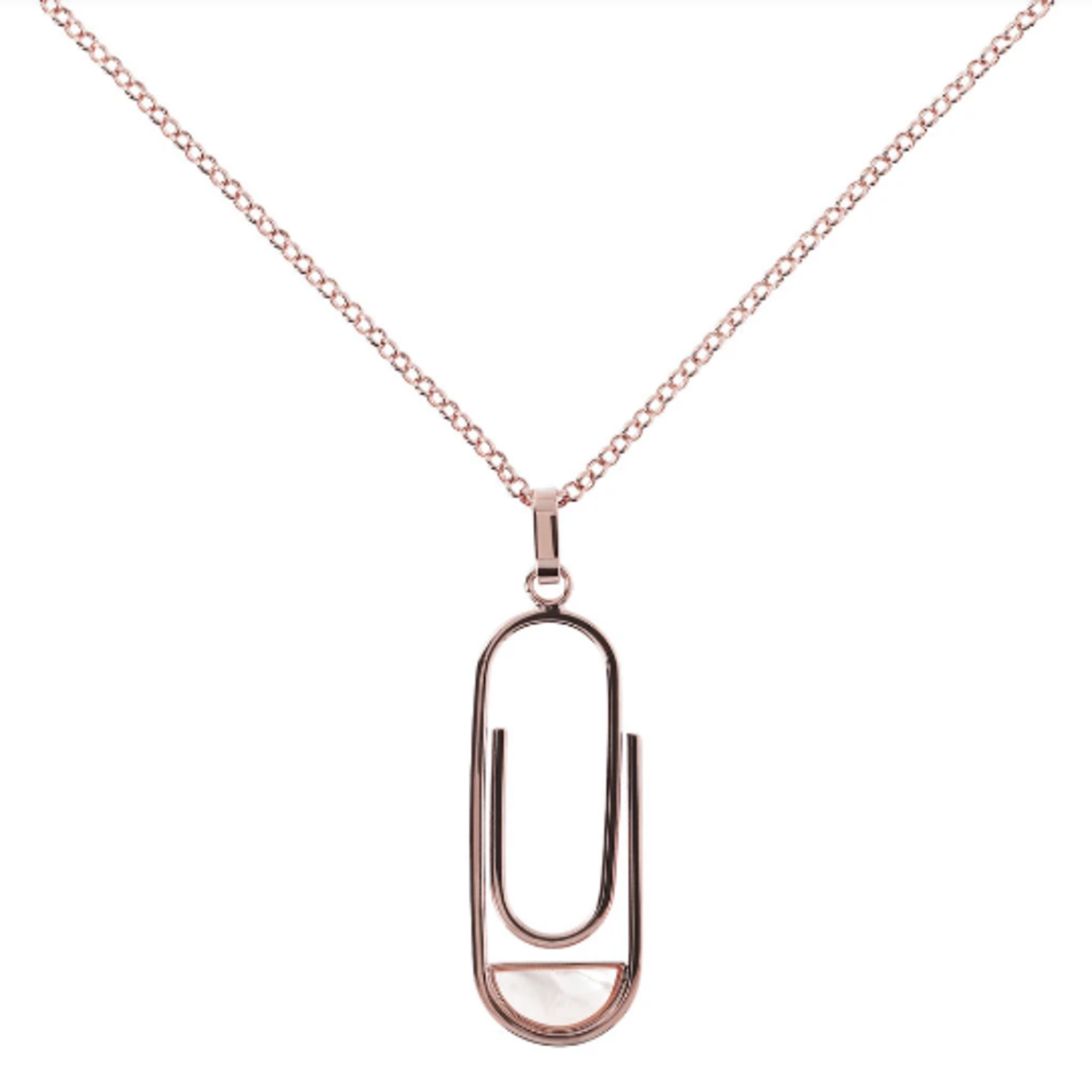 BITZ PAPERCLIP N CZ MOTHER OF PEARL CLOVER NECKLACE PENDANT