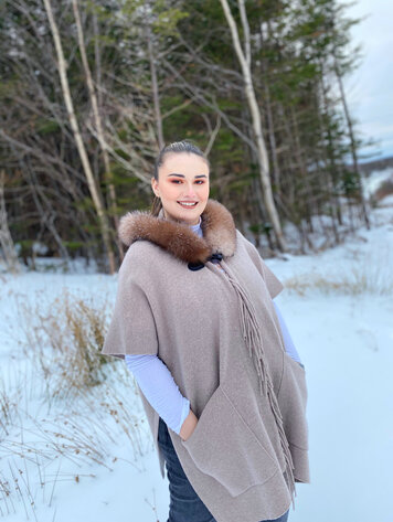 Wool Knit Fringes Poncho Wrap