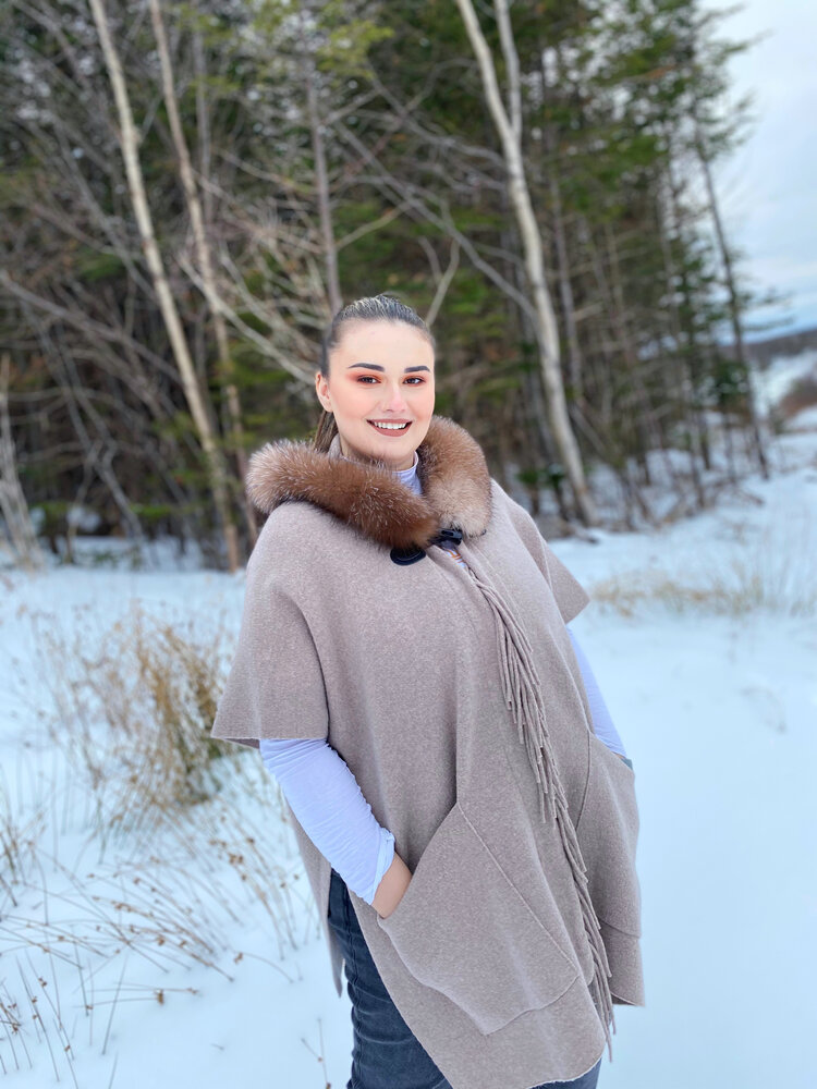 Wool Knit Fringes Poncho Wrap