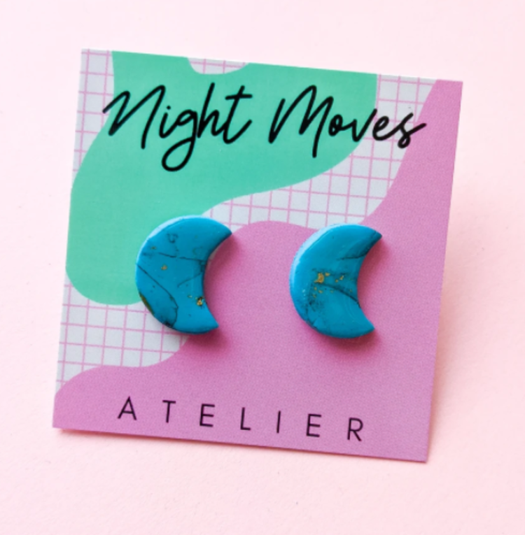Twerk-quoise Crescent Moon Stud Earrings