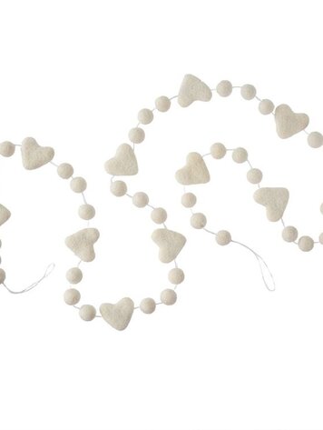 White Felt Heart Pom Pom Garland