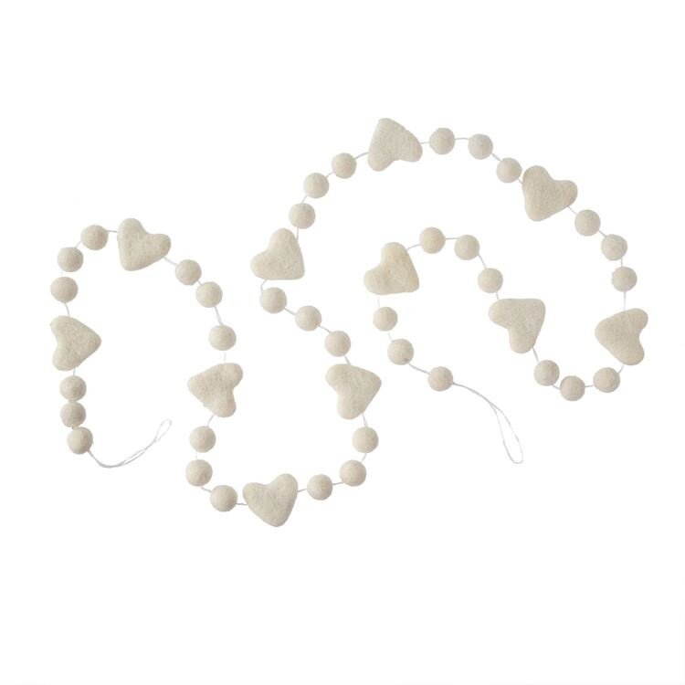 White Felt Heart Pom Pom Garland
