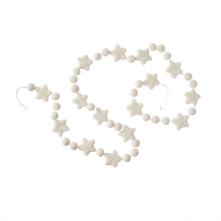 White Felt Star Pom Pom Garland