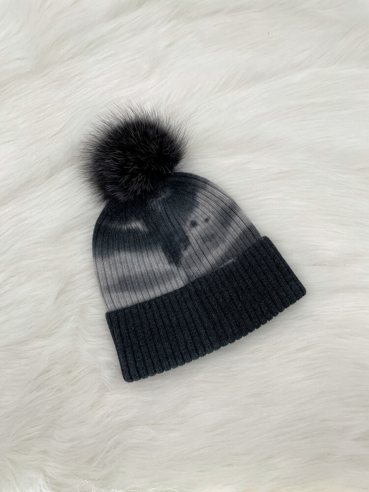 Knit Tie-Dye Hat with Fox Pom