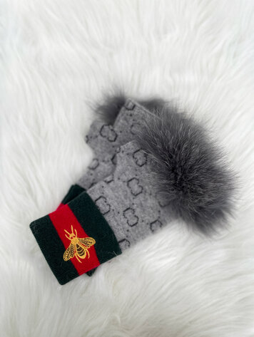 Fox Fingerless Gloves with Embroidered Bee Border