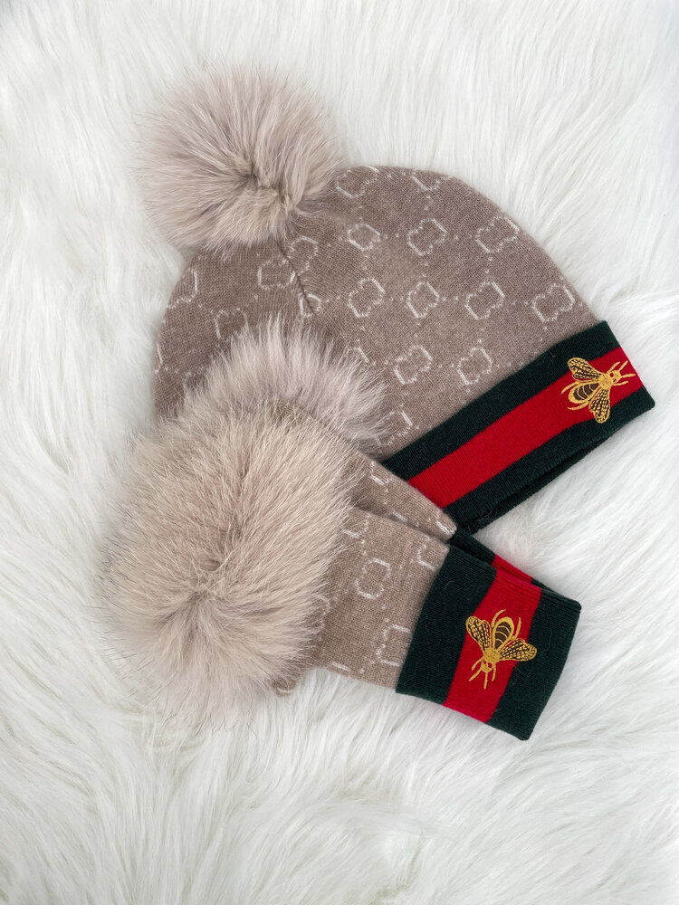 Fox Fingerless Gloves with Embroidered Bee Border