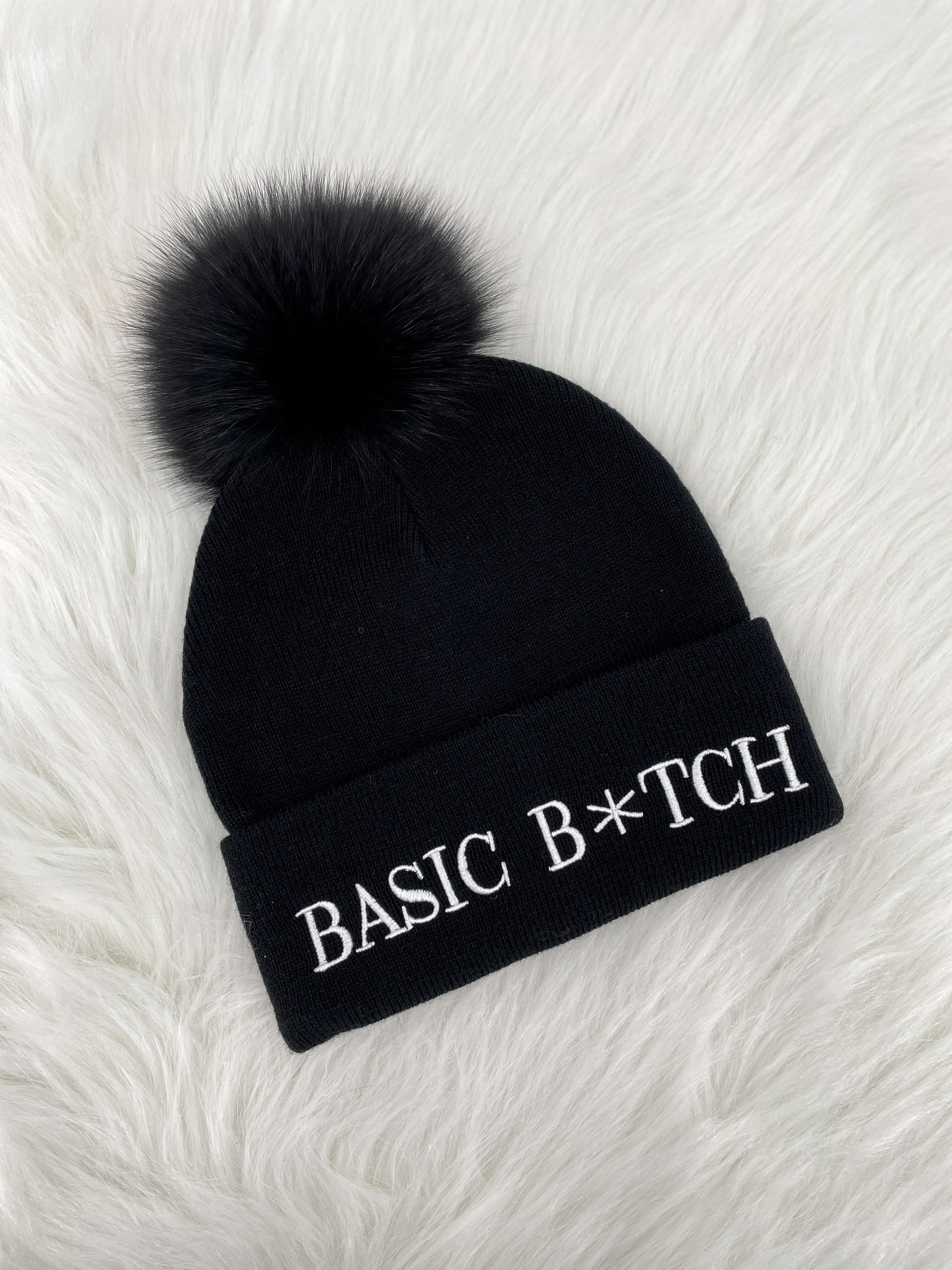 Basic B*tch Fox Pom Beanie - Adora Boutique