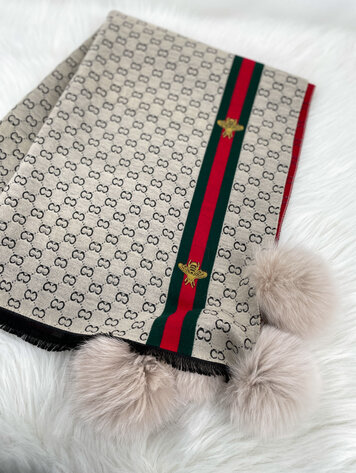 Woven Pink Bee Scarf w/Fox Trim