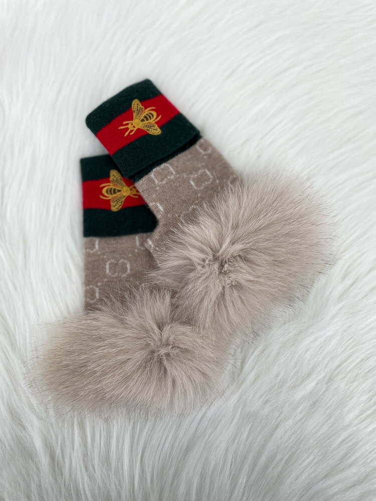Fox Fingerless Gloves with Embroidered Bee Border