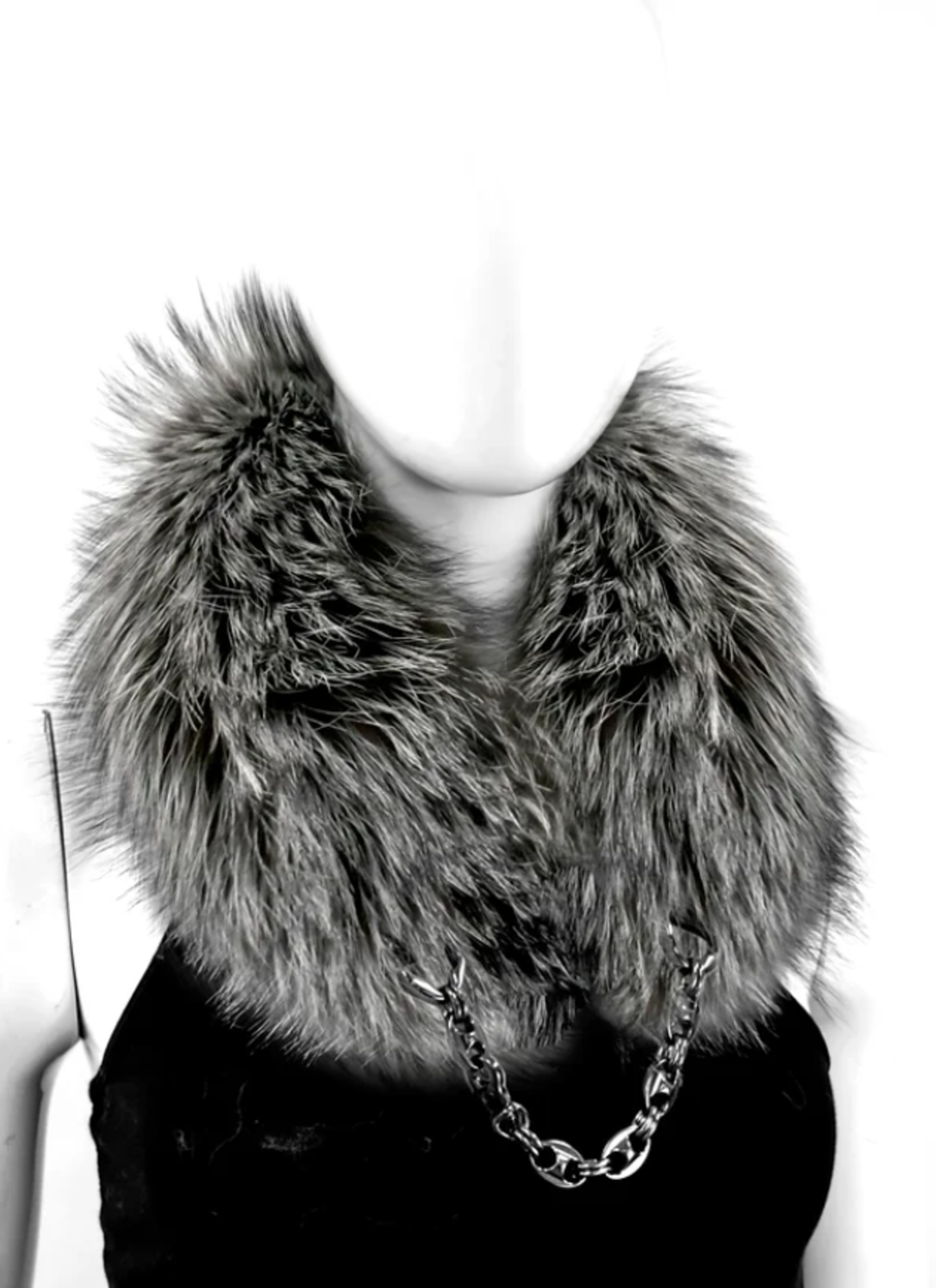 Fur Collar with Gunmetal Chain