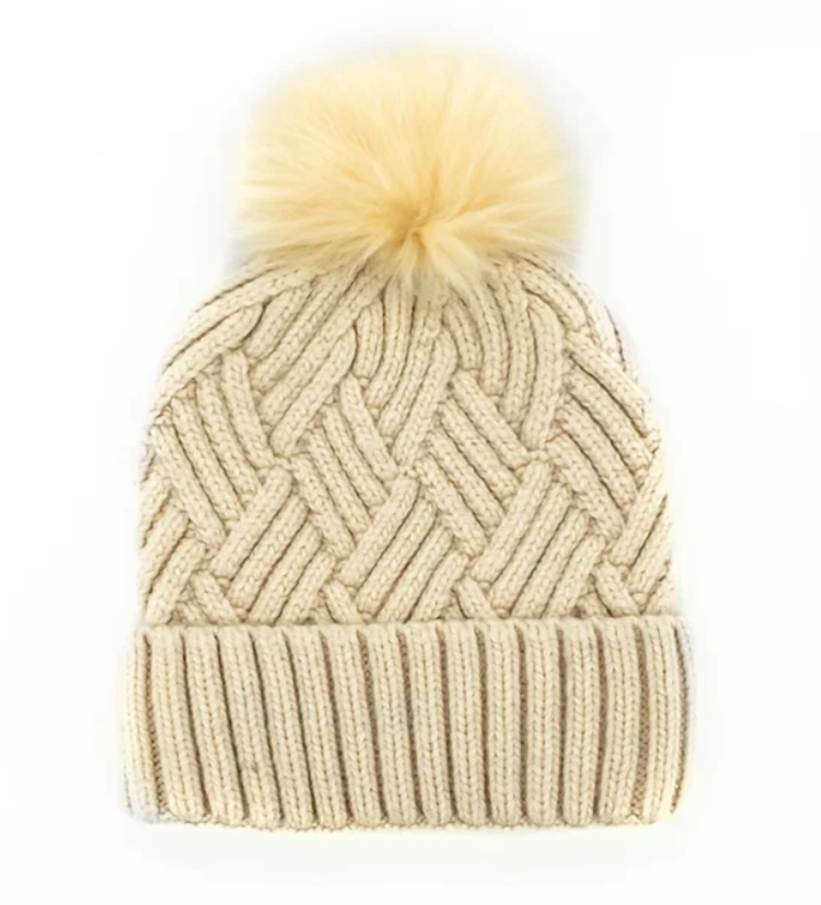 Woven Hat with Fox Pom