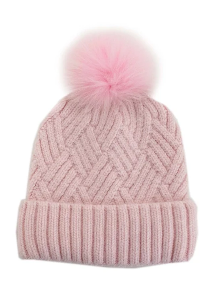 Woven Hat with Fox Pom