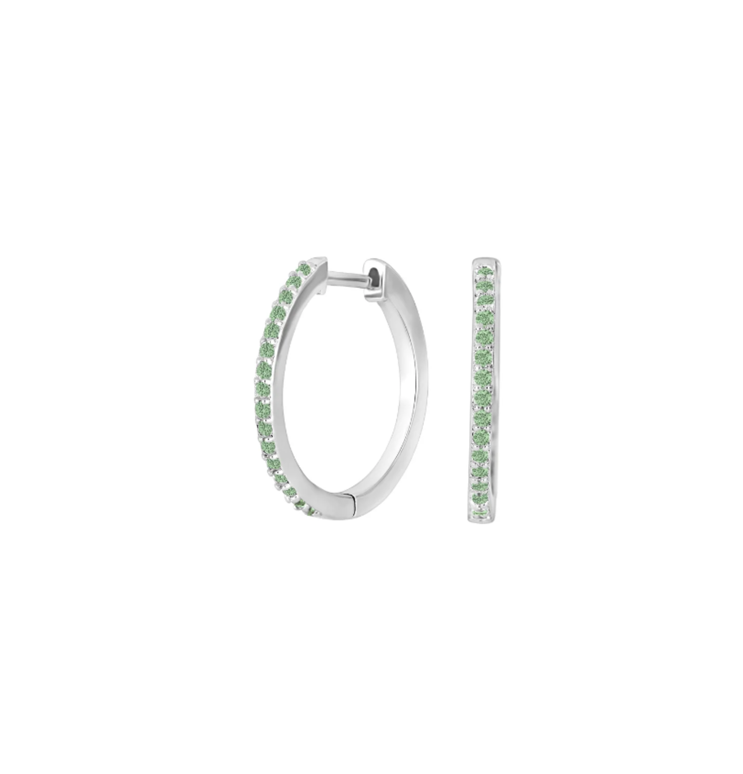 JANE Earrings 18mm Plated Silver w Green Stone