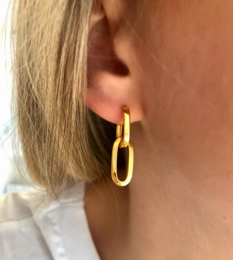 18K Yellow Gold Vermeil Chain Link Huggie Hoops