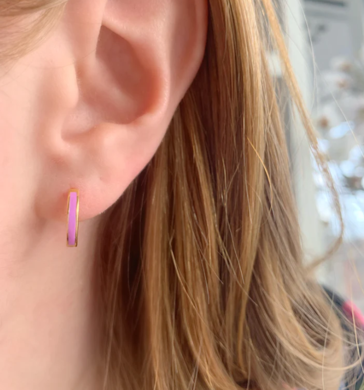 18K Yellow Gold Vermeil Enamel Huggie Hoops