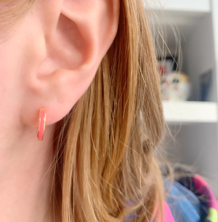 18K Yellow Gold Vermeil Enamel Huggie Hoops