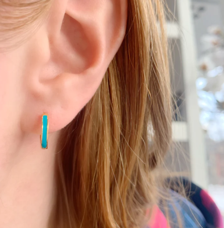 18K Yellow Gold Vermeil Enamel Huggie Hoops