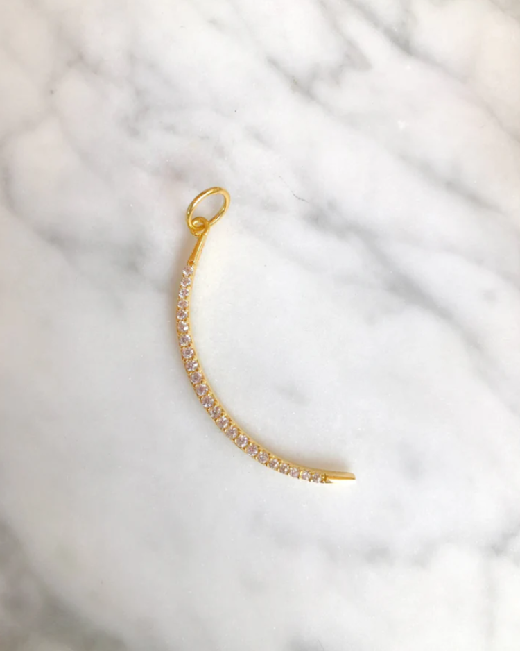 18K Yellow Gold Vermeil Luna Charm w/Clear Crystals