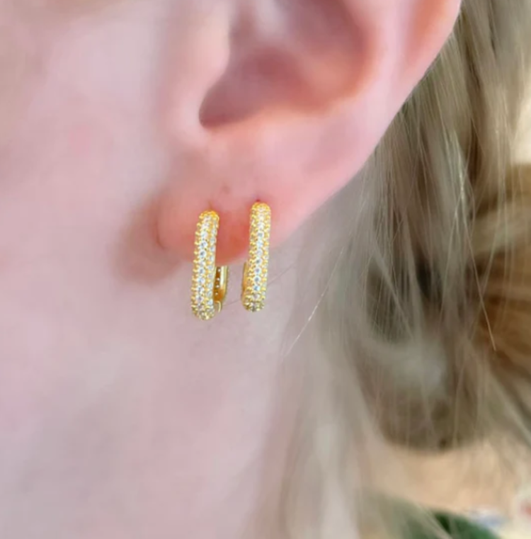 Square Crystal Huggie Hoops