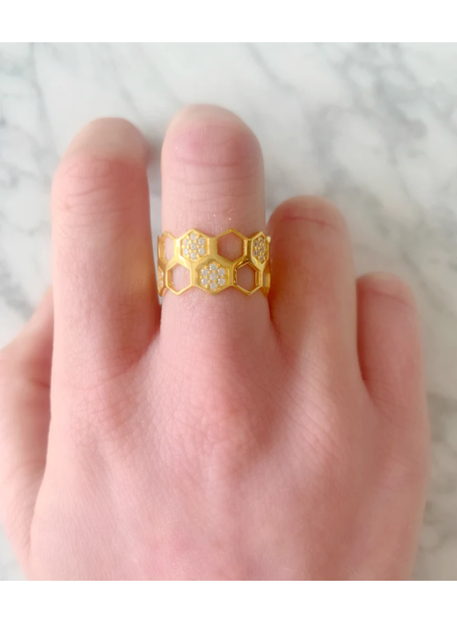 18K Yellow Gold Vermeil Honeycomb Ring