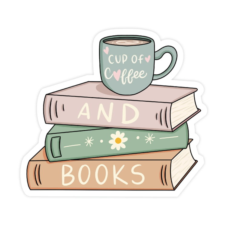 Cup of Coffee and Books Sticker